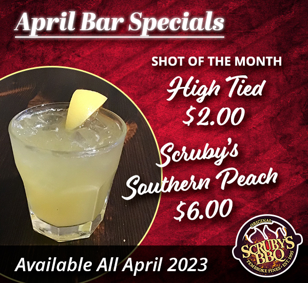 April Bar Specials Scrubys without shot photo 2023